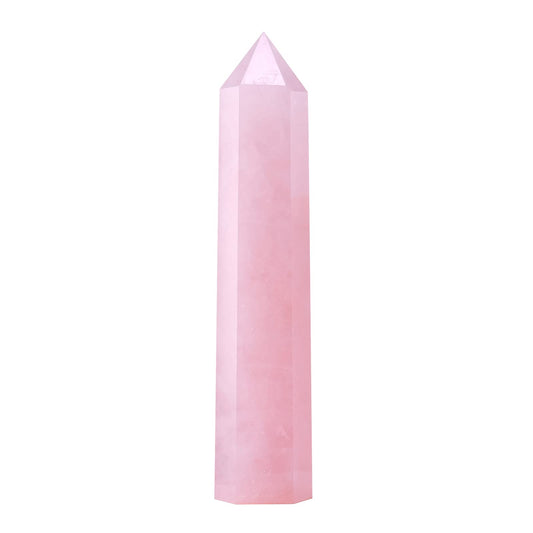 Apengshi Large Rose Quartz Natural Healing Crystal Tower 5.9"-6.3" 6 Faceted Single Point Love Energy Charger Crystal Wand Stone Meditation Home Decor Collection Gift