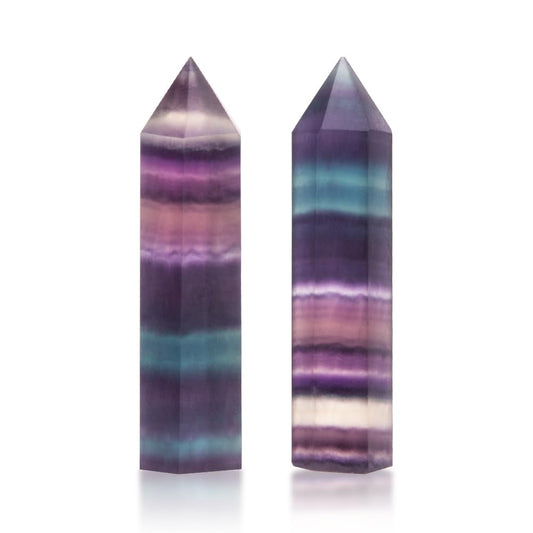 Comidox 2Pcs Natural Rainbow Fluorite Quartz Crystal Hexagonal Wand Healing Crystal Stone Purple Green Gem for Feng Shui Decor Home Office Decor