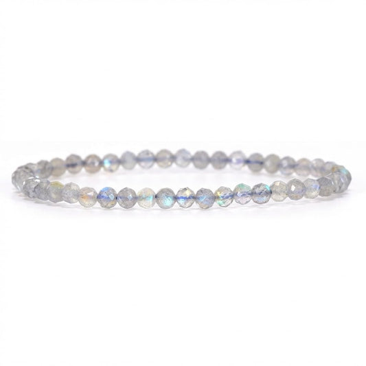 Angelstones Natural Labradorite Gemstone Stretch Bracelet, 4mm Faceted Round Beads, Crystal Healing for Women