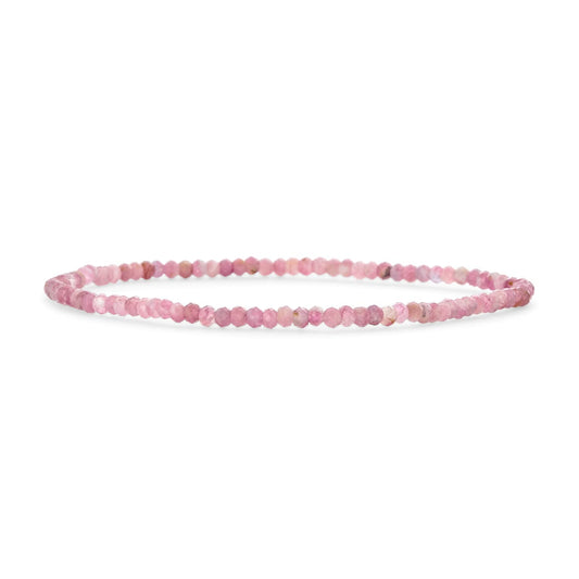 Mini Dainty Tiny Petite Seed Caviar Bead Stacking Round Faceted Genuine Natural Gemstone Pink Tourmaline Ball Stackable Strand Stretch Bracelet For Women Teen Adjustable