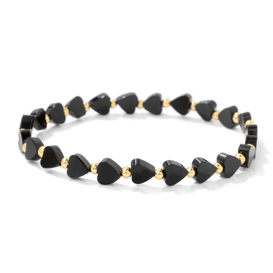 Heart Black Obsidian bracelet for Women Men 18k gold plated Beads Natural Stone Healing Real Crystal Stretch bracelet Gemstone Onyx bracelets Obsidian Jewelry for Women Men Mom Girlfriend (Black Obsidian)