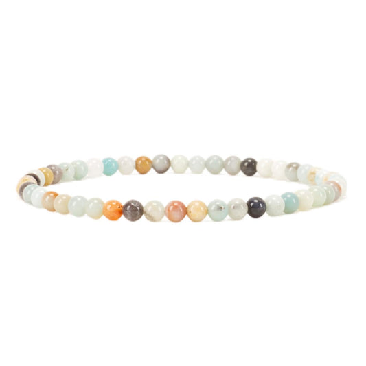 Cherry Tree Collection - Small, Medium, Large Sizes - Gemstone Beaded Bracelets For Women and Men - 4mm Round Beads (Amazonite Multi-Color, Medium)