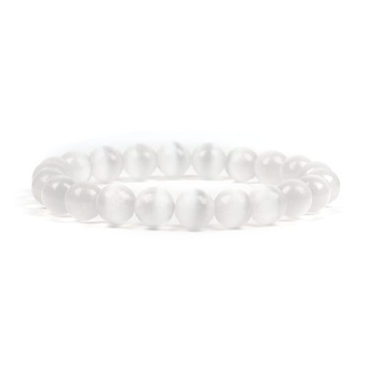 Cherry Tree Collection Selenite Beaded Bracelet – Genuine 8mm Gemstone Stretch Bracelet for Men & Women – Handmade Crystal Bracelet - (Selenite - M)