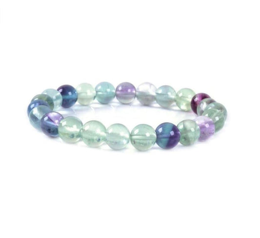 Adabele Real Natural Multicolor Fluorite Gemstone Beaded Bracelet 7.5 inch Stretch Chakra Healing Crystal Stone Jewelry Women Mom Gift GB8-B2
