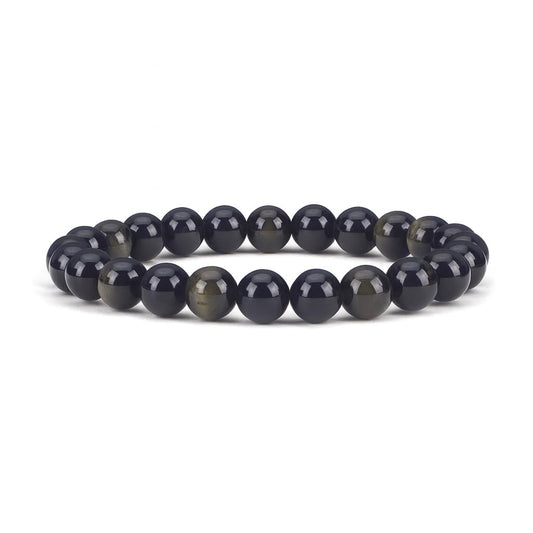 Cherry Tree Collection Golden Obsidian Beaded Bracelet – Genuine 8mm Gemstone Stretch Bracelet for Men & Women – Handmade Crystal Bracelet - (Golden Obsidian - S)