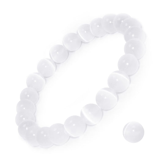 DAZCOLO 8mm Natural Gemstone Stretch Bracelet, Handmade Unisex Crystal Bracelets for Meditation, Yoga, Spiritual Healing & Positive Energy (Selenite)