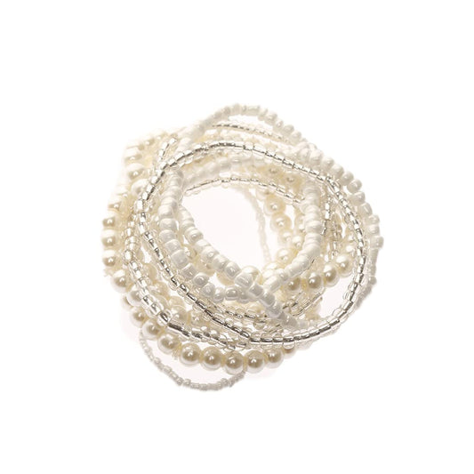 COLORFUL BLING Women Multilayer Temperament Imitated Pearl Stackable Strand Bracelets Beaded Seed Heart Rhinestone Crystal Stretch Bracelet Wedding Wrist Jewelry (white bead)