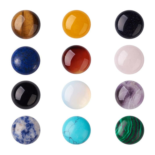 Fashewelry 24pcs 20mm Healing Crystal Gemstone Cabochons Assorted Round Flatback Natural & Synthetic Energy Stone Cab Covers No Hole for Jewelry Craft Bracelet Necklace Making