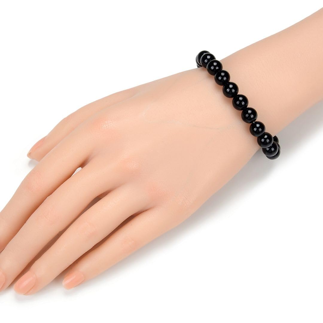 Adabele Real Natural Black Agate Gemstone Beaded Bracelet 7 inch Stretch Chakra Healing Crystal Stone Jewelry Women Birthday Gift (Unisex) GB8-30