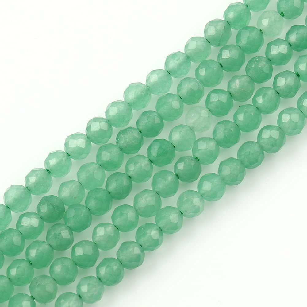 Song Xi 90pcs 4mm Natural Green Aventurine Gemstone Beads Faceted Round Loose Stone Beads for Jewelry Making (1 Strand)