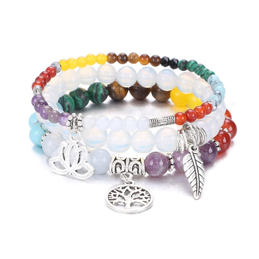 UEUC Natural Gemstone Chakra Bracelets for Women, Multilayer Tree of Life Lotus Crystal Healing Stone Bracelet Sets, Yoga Meditation Reiki Relax Bracelets for Stress Relief(#120)