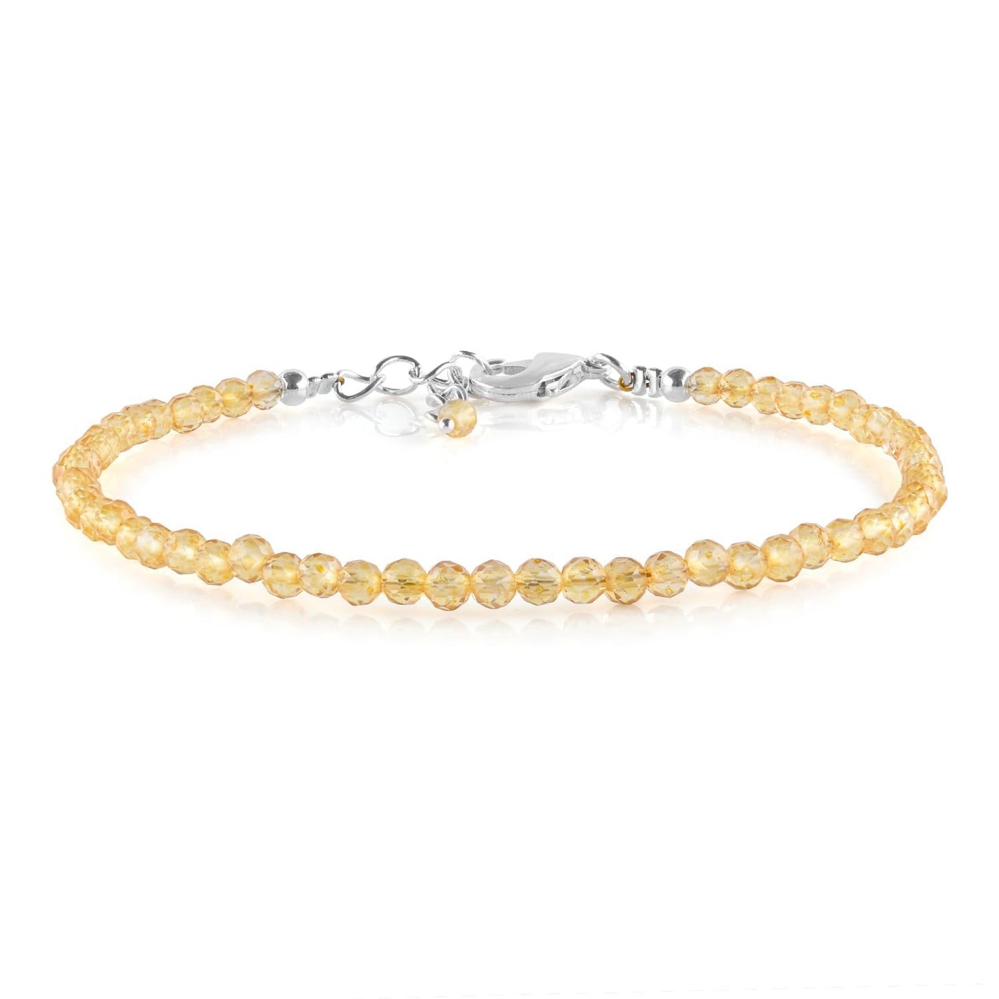 YANARA Citrine Bracelets for Women, Birthstone, Natural Gemstone Beautiful Beads, Dainty Handmade Jewelry, Chakra Energy Healing Crystals Stone Silver Plated Chain 8 inch