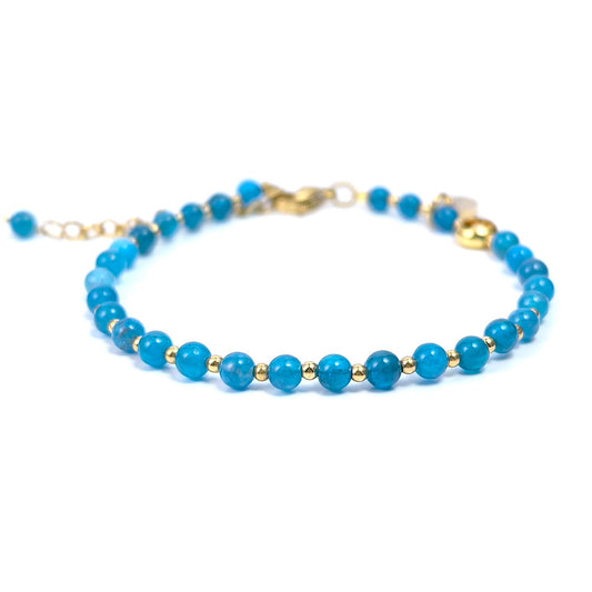 Morchic 3mm Blue Apatite Natural Gemstone Beaded Bracelet for Women, Dainty Charm Tiny Jewelry, Adjustable 7.1-8.6", Ideal Birthday Holiday Gift