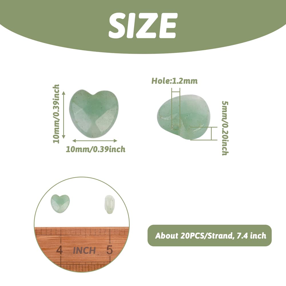 Fashewelry 18pcs Faceted Heart Natural Green Aventurine Stone Beads Tumbled Chakra Gemstone Beads Crystal Healing Drilled Loose Beads for Earring Bracelet Necklace Jewelry Making