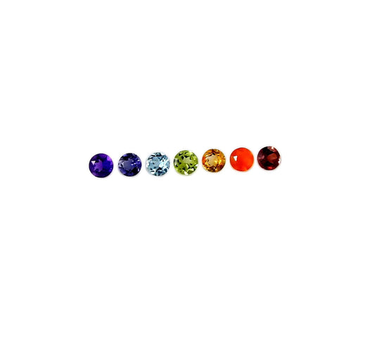 Myhealingworld Natural Amethyst Iolite Blue Topaz Peridot Citrine Carnelian and Garnet 3mm round faceted brilliant cut 7 chakra AAA quality loose calibrated gemstones for jewelry making (BOX 1 - (Round 3mm = 7 Stones)
