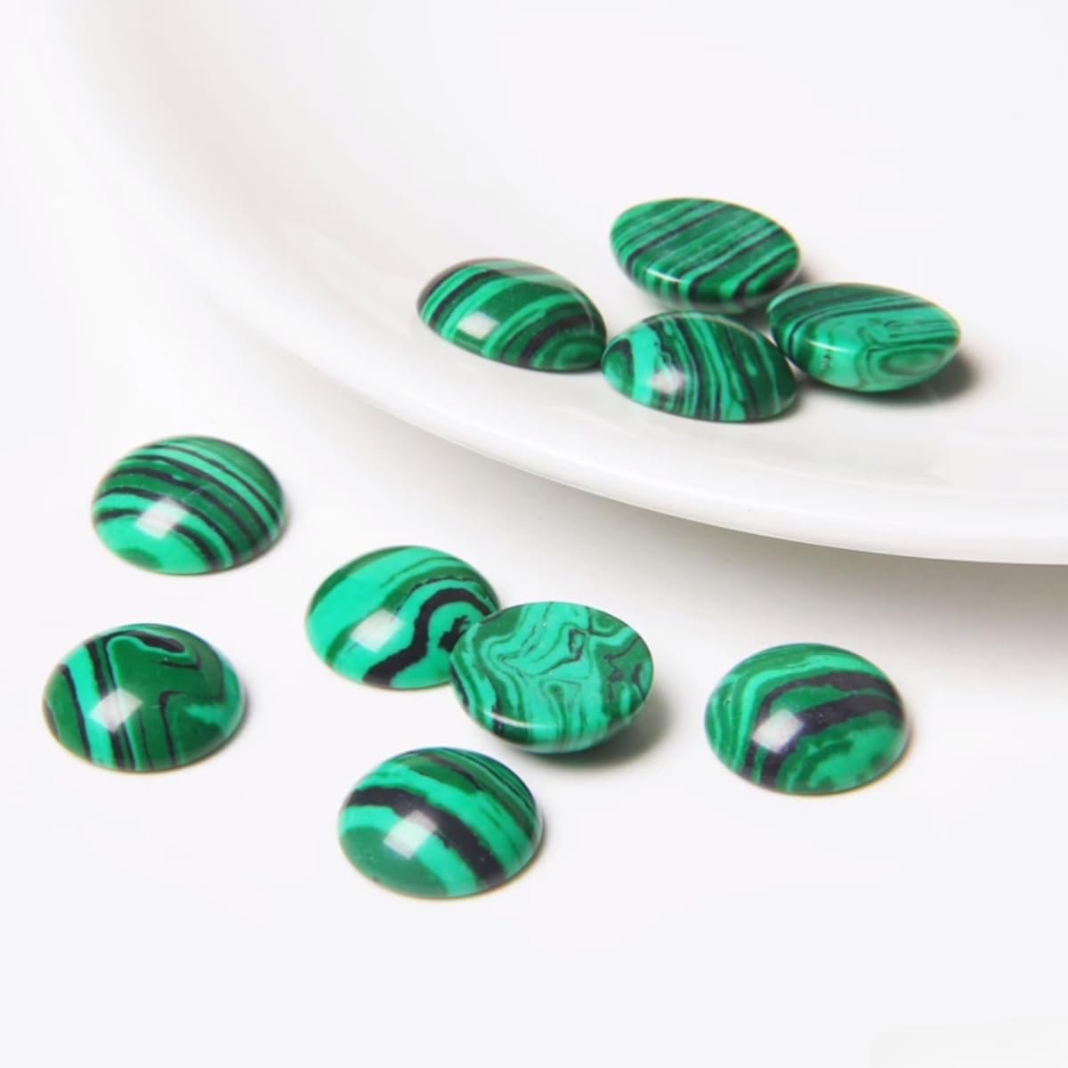 20pcs 14mm Natural Stone No Hole Malachite Semicircle Smooth Cabochons Beads Healing Chakra Crystal Stone Bead for Jewelry Making Rings Earrings Necklace Bracelet DIY Crafts