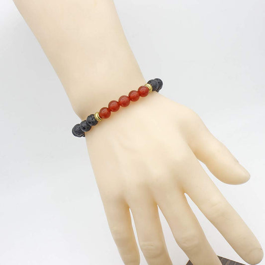 COLORFUL BLING Adjustable Bracelet 8mm Lava Rock Bracelet Bead Chakra Bracelet 7 Chakras Healing Bracelet Yoga Stone Beads Bracelets Healing Therapy Bangle for Women Men - Red Agate