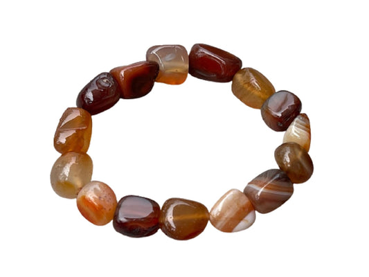 GAF TREASURES Carnelian Crystal Nugget Bracelet, Genuine Carnelian Tumbled Gemstone Bracelet, Healing Crystal Bracelet, Gift for Men & Women (1)