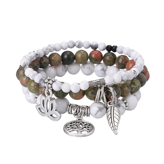 UEUC Tree of Life Yoga Healing Stone Bracelets,Multilayer Lotus Chakra Stone Reiki Bracelet Sets,Anxiety Crystal Natural Stone,for Women Stress Relief(#171)