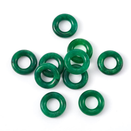 Fashewelry 10Pcs 12mm Natural Myanmar Jade Gemstone European Beads Polished Precious Stone Hollow Donut Charms Healing Chakra Birthstone Large Hole Loose Spacers for Jewelry Making 6mm Hole