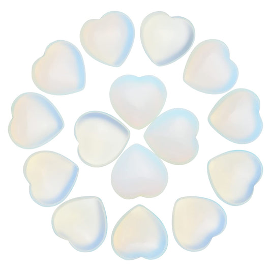 Marrywindix 15 Packs 0.8 Inch Healing Crystal Natural Opalite Heart Love Carved Palm Worry Stone Chakra Reiki Balancing