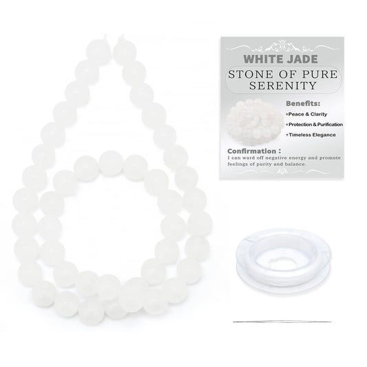 CMBYN Natural Stone Beads Round Genuine Real Stone Beading Strand Loose Gemstones DIY Smooth Bead for Bracelet Necklace Earrings Jewelry Making (White Jade, 8mm 45 Pieces)