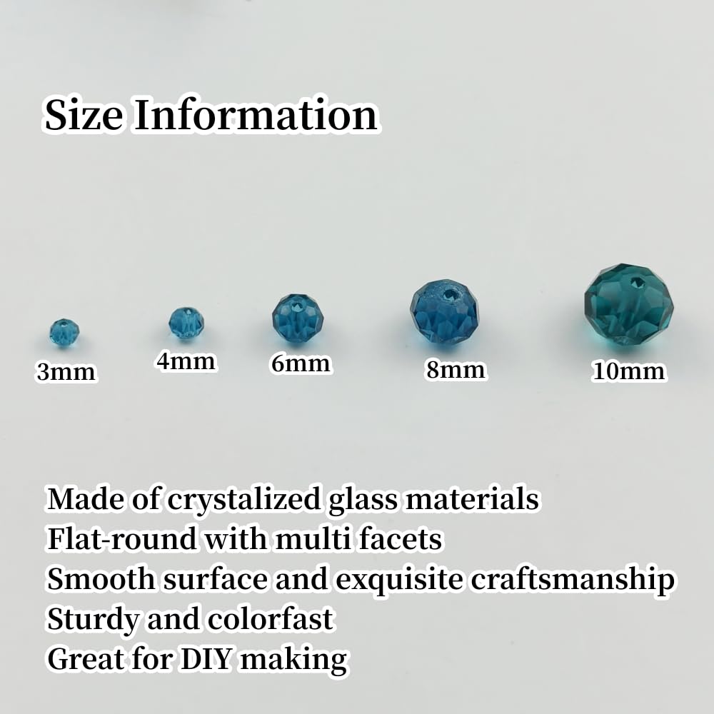 YUEXIGO 600pcs 3mm Crystal Glass Beads for Jewelry Making, Faceted Rondelle Glass Spacer Beads for Wind Chimes Bracelet Earring Necklace DIY Craft(Peacock Blue)