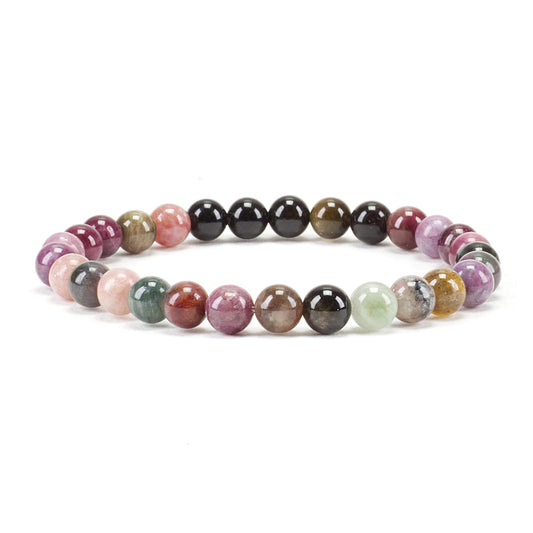 Cherry Tree Collection - Small, Medium, Large Sizes - Gemstone Beaded Bracelets For Women and Men - 6mm Round Beads (Rainbow Tourmaline - Medium)