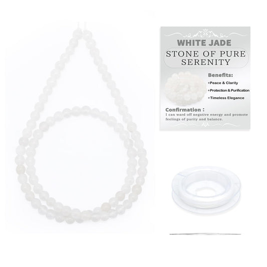 CMBYN Natural Stone Beads Round Genuine Real Stone Beading Strand Loose Gemstones DIY Smooth Bead for Bracelet Necklace Earrings Jewelry Making (White Jade, 4mm 90 Pieces)