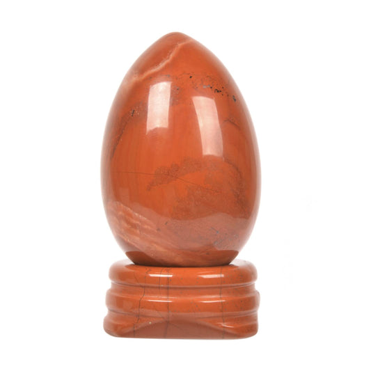 Justinstones Natural Red Jasper Gemstone Egg Crystal Healing Chakra Meditation Home Office Decor Stone with Stone Stand