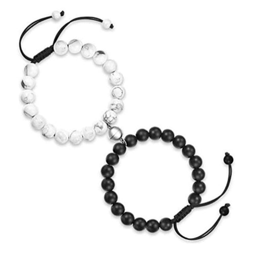Caiyao 2Pcs Natural Stone Chakra Tiger Eye Beads Bracelet Set Couples Matching Frosted Stone Bracelet for Women Men Best Friend Lovers Friendship Unisex Jewelry Gift-P round