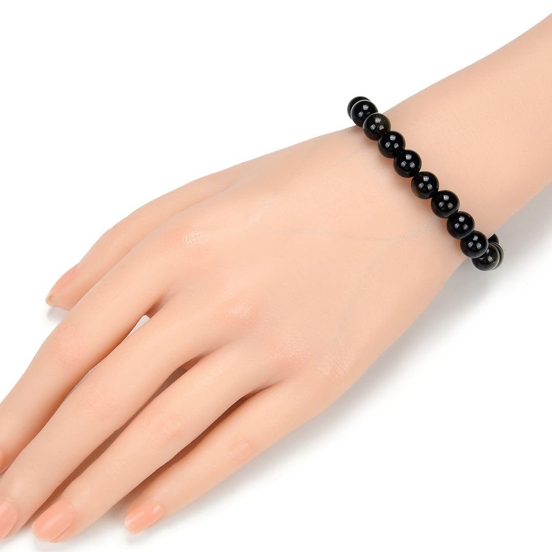 Adabele Real Natural Gold Sheen Obsidian Gemstone Beaded Bracelet 8 inch Stretch Chakra Healing Crystal Stone Jewelry Energy Quartz Rock GB8-C24
