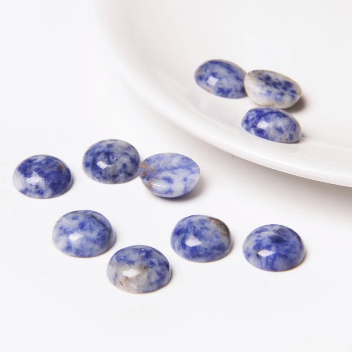 20pcs 14mm Natural Stone No Hole Blue Sodalite Semicircle Smooth Cabochons Beads Healing Chakra Crystal Stone Bead for Jewelry Making Rings Earrings Necklace Bracelet DIY Crafts