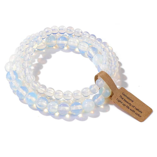 CINSKYING 3Pcs Healing Crystal Moonstone Bracelets for Women Men 8mm 6mm 4mm Natural Stone Beaded Stretch Bracelet Jewelry Gifts for Women Girl (T3-Moonstone)