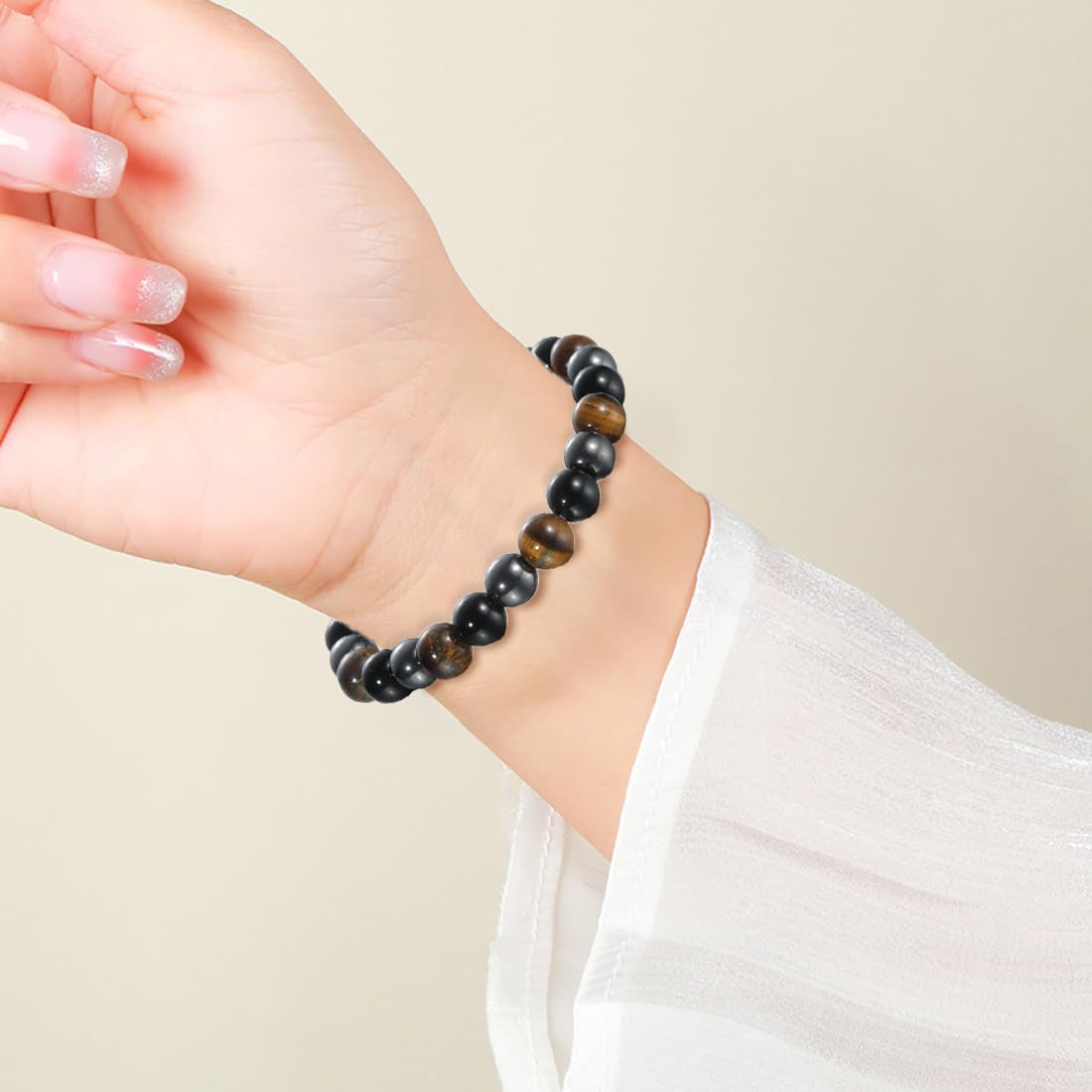 Udolfly Womens Crystal Beaded Bracelets for Women Men Protective Energy Bracelet Natural Gemstone Bead Bracelet 6mm Triple Protect