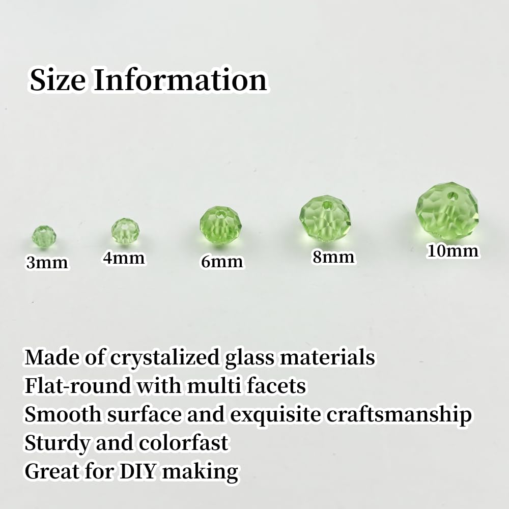 YUEXIGO 150pcs 8mm Crystal Glass Beads for Jewelry Making, Faceted Rondelle Glass Spacer Beads for Wind Chimes Bracelet Earring Necklace DIY Craft(Light Green)