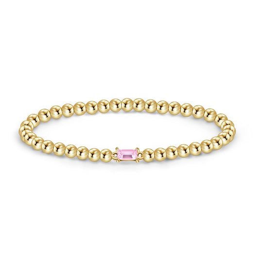 Free bird Pink Bracelets for Women 14K Gold Plated Birthstone Stacking Bracelets for Women Handmade Stretch Pink October Birthstone Bracelet Jewelry for Birthday Gift