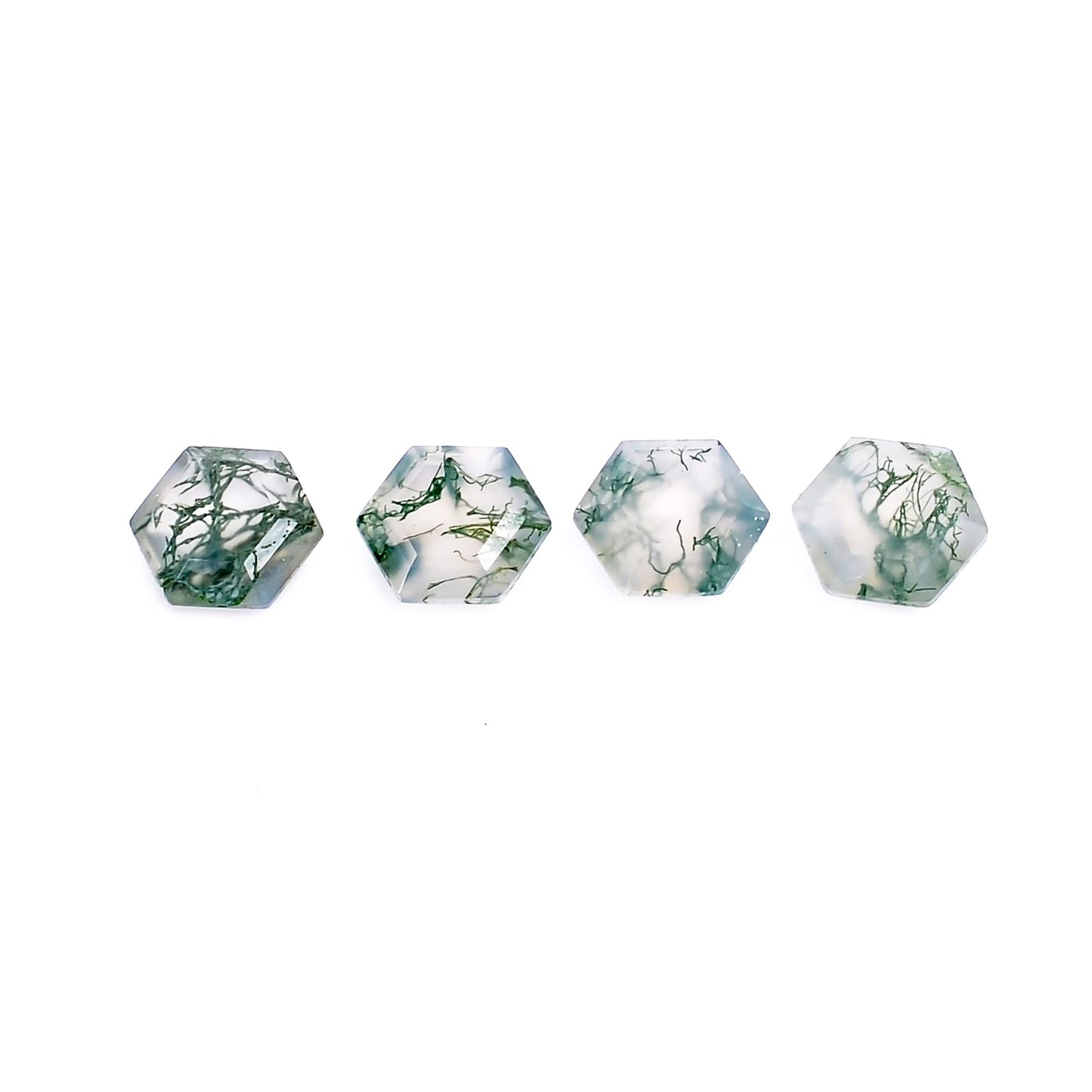 4pcs, 6x6x3mm Natural Moss Agate Hexagon Shape-Step Cut Gemstone Wholesale Lot, Jewelry Making Loose Gemstone, Polished Minerals, DIY, Wire Wrapping, Healing Crystals, Bulk Gemstone Deal