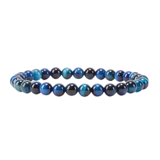 Cherry Tree Collection - Small, Medium, Large Sizes - Gemstone Beaded Bracelets For Women and Men - 6mm Round Beads (Jade Blue Tiger's Eye - Medium)