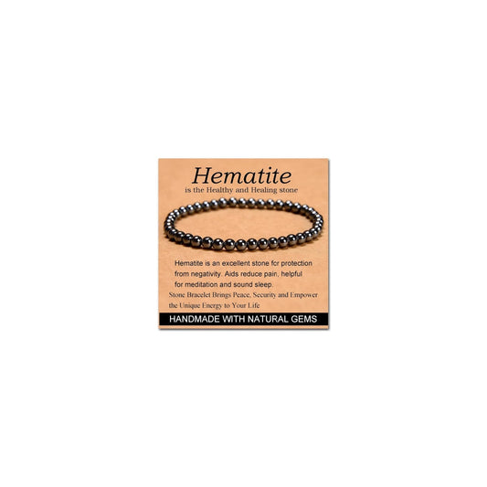 CHELYQST Hematite Bracelet - Stone of Healthy and Healing,Stretch Natural Stone Crystal Beads Jewelry Gifts for Women Men Unisex Adult,4mm