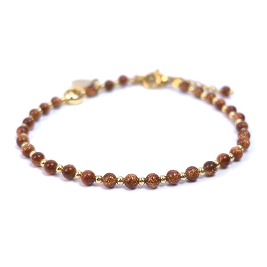 Morchic 3mm Goldstone Natural Gemstone Beaded Bracelet for Women, Dainty Tiny Charm Jewelry, Adjustable 7.1-8.6", Ideal Birthday Holiday Gift
