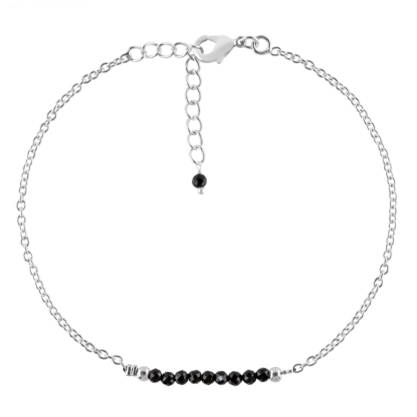 YANARA Black Tourmaline Ankle Bracelets for Women, October Birthstone Jewelry, Natural Gemstone Beads, Handmade Dainty Stone Anklet 9"+1.25" inch Chakra Energy Crystals, Silver Plated Chain