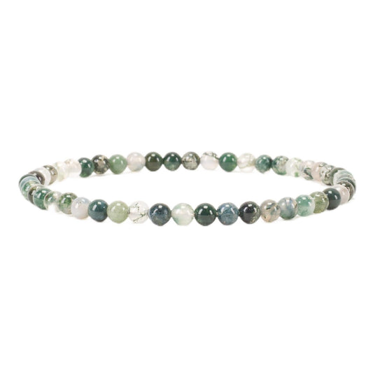 Cherry Tree Collection - Small, Medium, Large Sizes - Gemstone Beaded Bracelets For Women and Men - 4mm Round Beads (Moss Agate, Small)