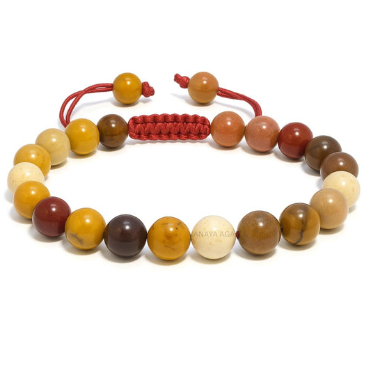 ANAYA AGATE Healing Crystal Bracelet – Chic Gemstone Bracelet for Men and Women – 8mm Round Bead Bracelets for Spiritual Healing, Protection, Positive Energy - Mookaite jasper