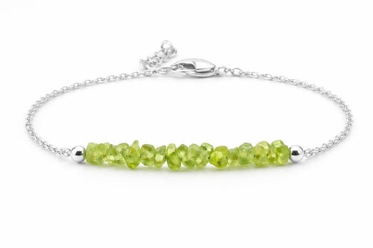 Gempires Natural Gemstone Chip Bar Bracelet for Women, Crystal Healing Bracelet, Multiple Gemstone Options, Adjustable Yellow Gold Plated Chain (7” + 1” Extender), Dainty Stackable Jewelry Gift for Her (Peridot)