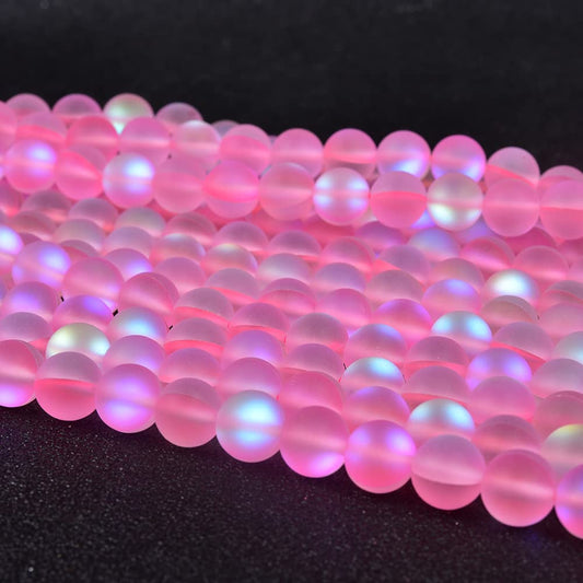 Asingeloo 60PCS 6mm Natural Light Pink Mystic Aura Quartz Gemstone Frosted Matte Titanium Round Loose Spacer Beads 15 inch Full Strand Crystal Healing Power Quartz