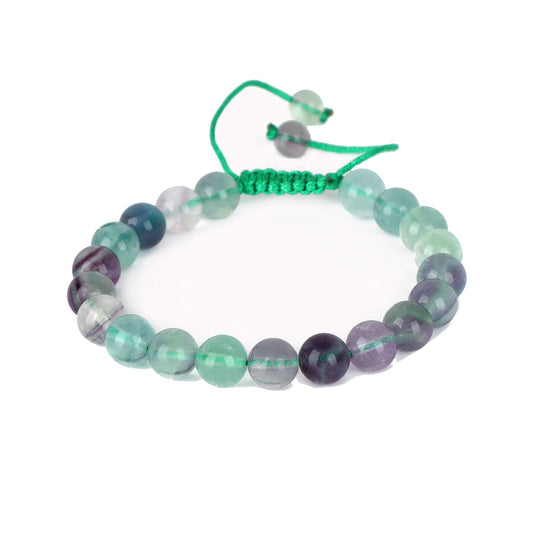 AD Beads Natural 8mm Gemstone Bracelets Healing Power Crystal Macrame Adjustable 7-9 Inch (Multicolor Fluorite)