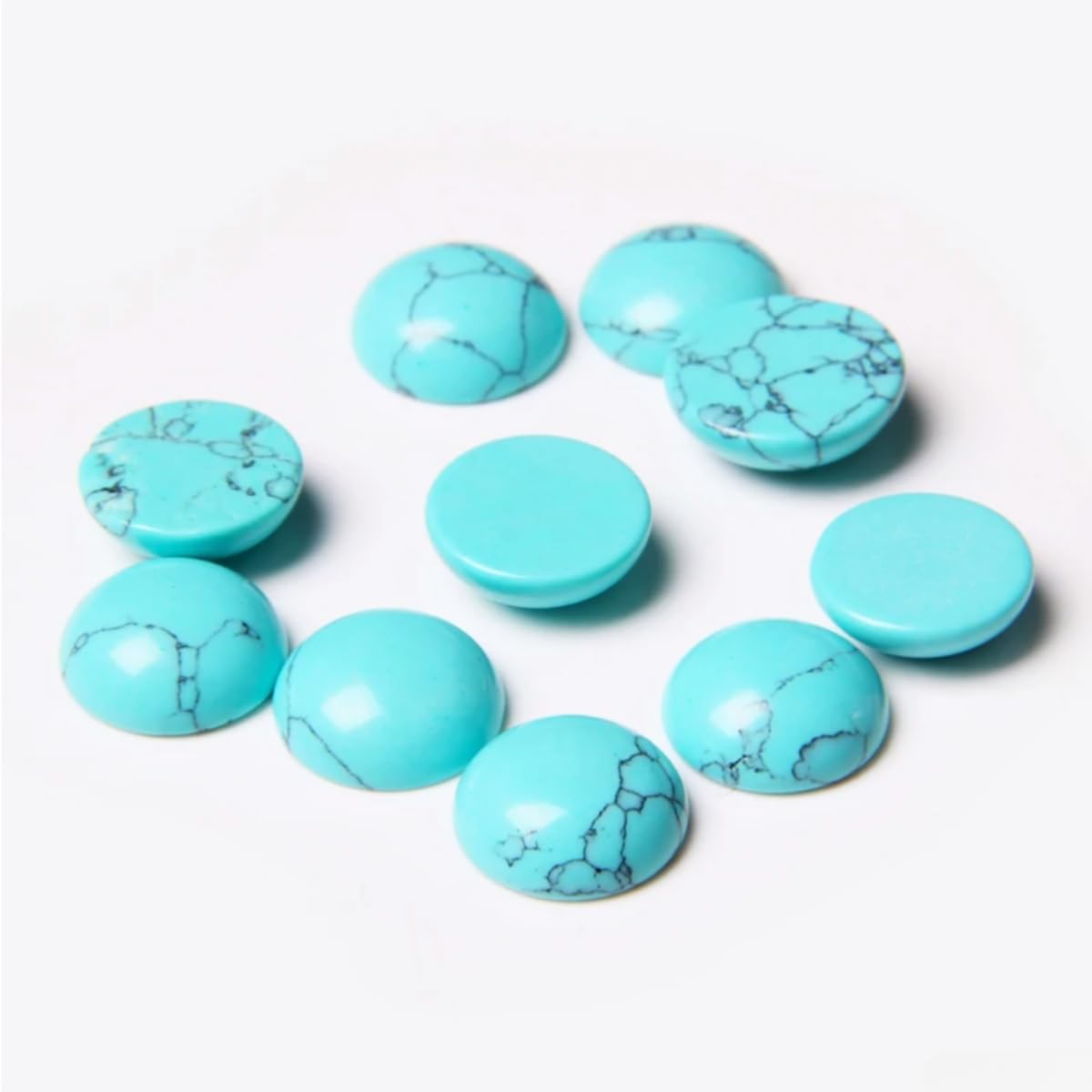 2TTFishoo 20pcs 8mm Natural Stone No Hole Turquoise Semicircle Smooth Cabochons Beads Healing Chakra Crystal Stone Bead for Jewelry Making Rings Earrings Necklace Bracelet DIY Crafts