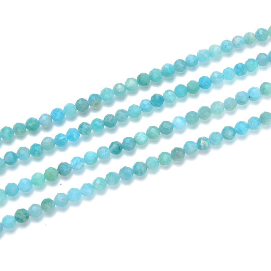 Adabele 15 Inch Natural Blue Amazonite Healing Gemstone 4mm (0.16 Inch) Tiny Small Faceted Round Loose Beads Stone Spacer (90-100pcs) for Craft Jewelry Making GK4-9