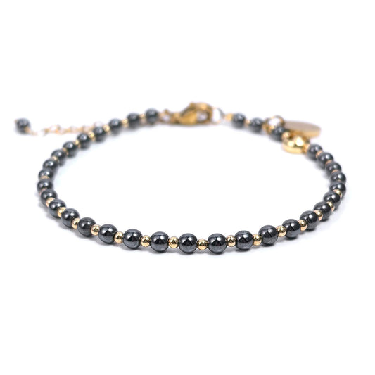 Morchic Hematite Gemstone Adjustable Bracelet for Women, 3mm Tiny Beads Energy Gem Charm Jewelry, Birthday Gift 7.1"